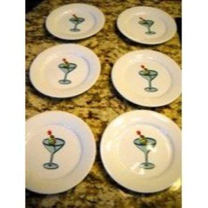 6 Kappers Martini Olive Glass Party Snack Luncheon Bar 7" Plates NWT